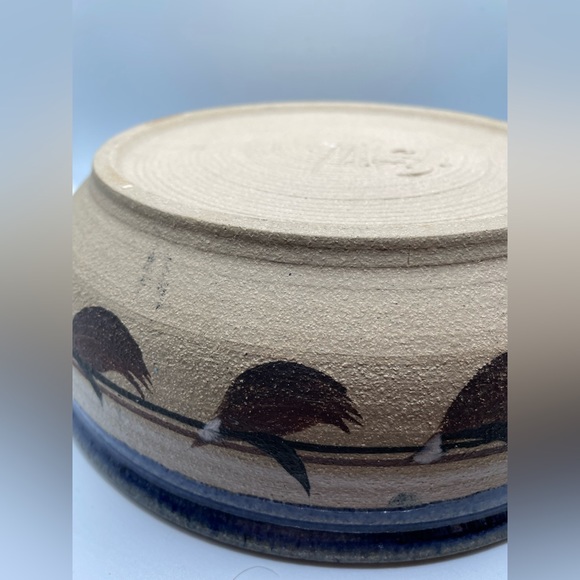 Hand Thrown Pottery Chip And Dip Bowl; Artist Signed; Cobalt Blue - Picture 4 of 5